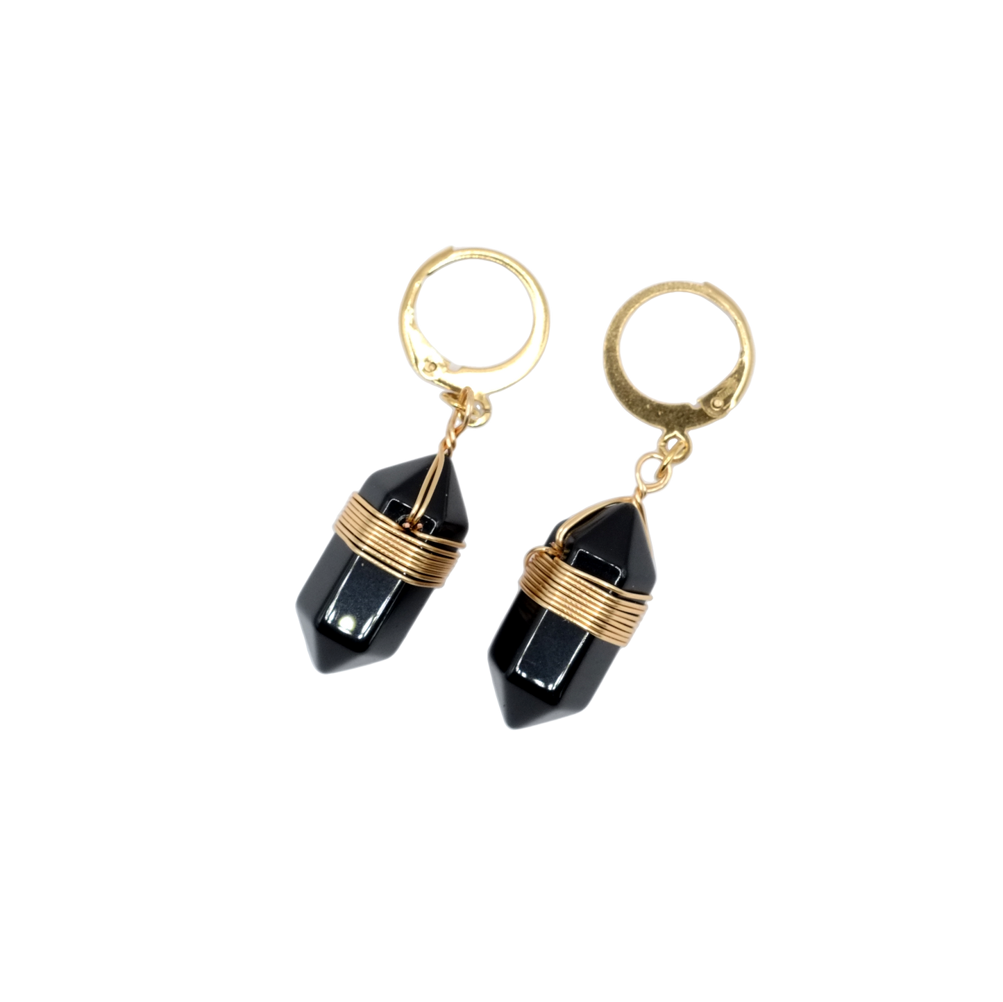 Boucles d'oreilles pointe obsidienne noire 20mm