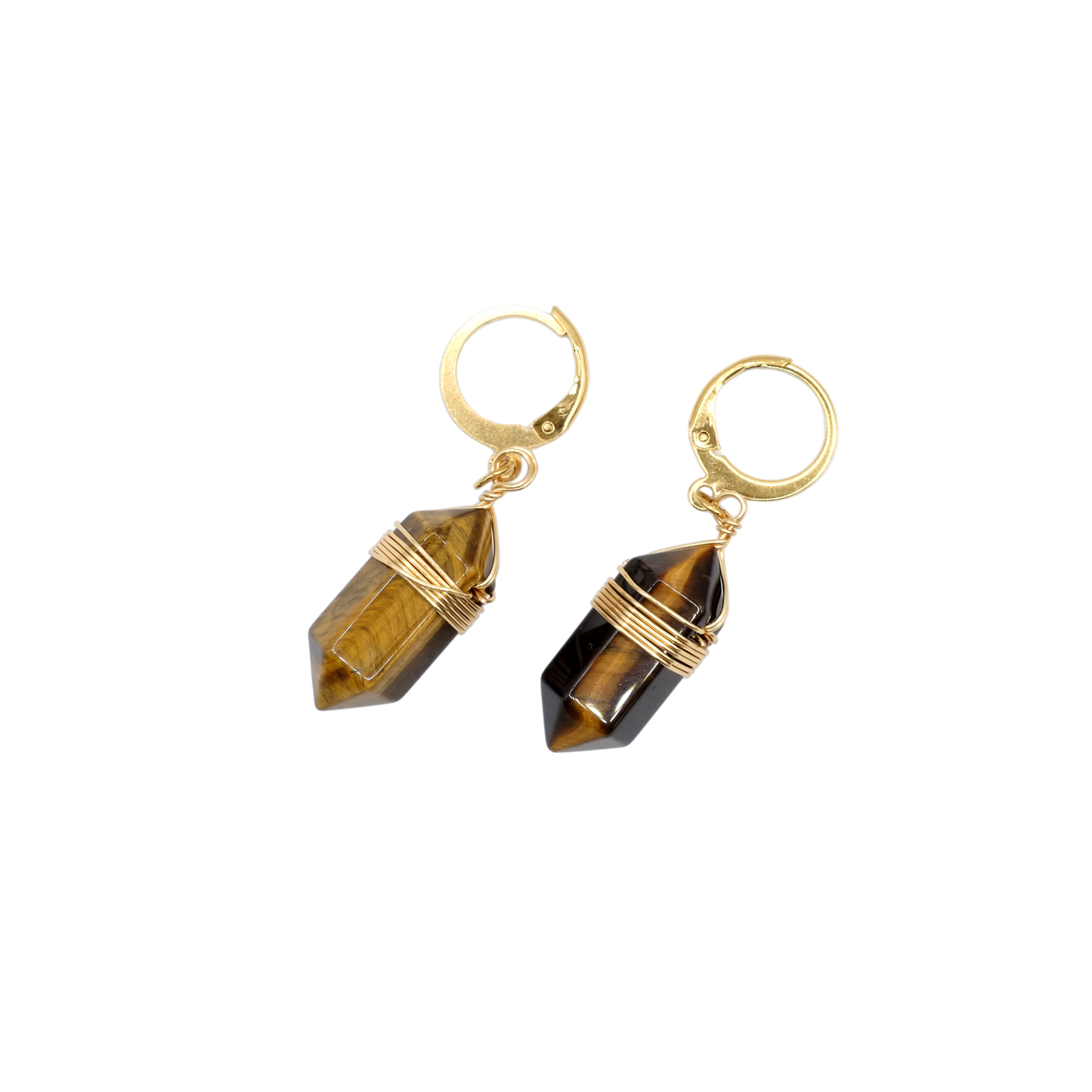 Boucles d'oreilles pointe oeil de tigre 20mm