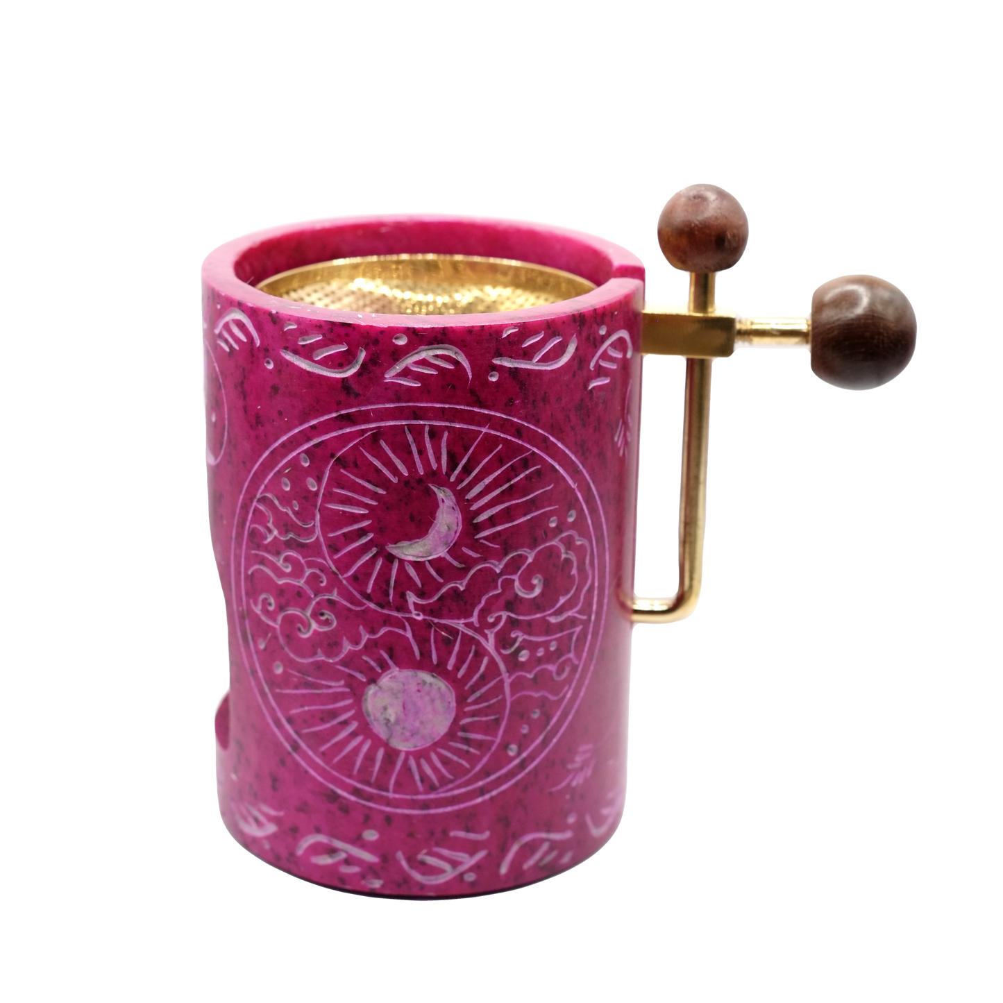Brûle-encens résines fuchsia en stéatite réglable en hauteur - "Yin-Yang"