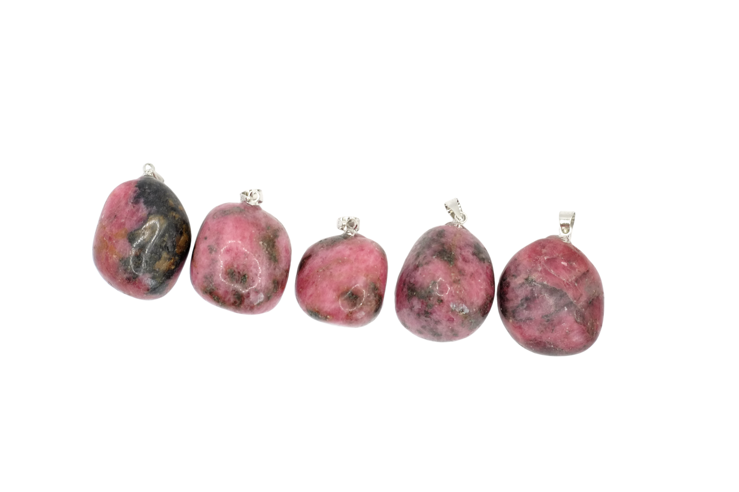 Pendentifs pierre roulée en rhodonite de Madagascar de qualité A