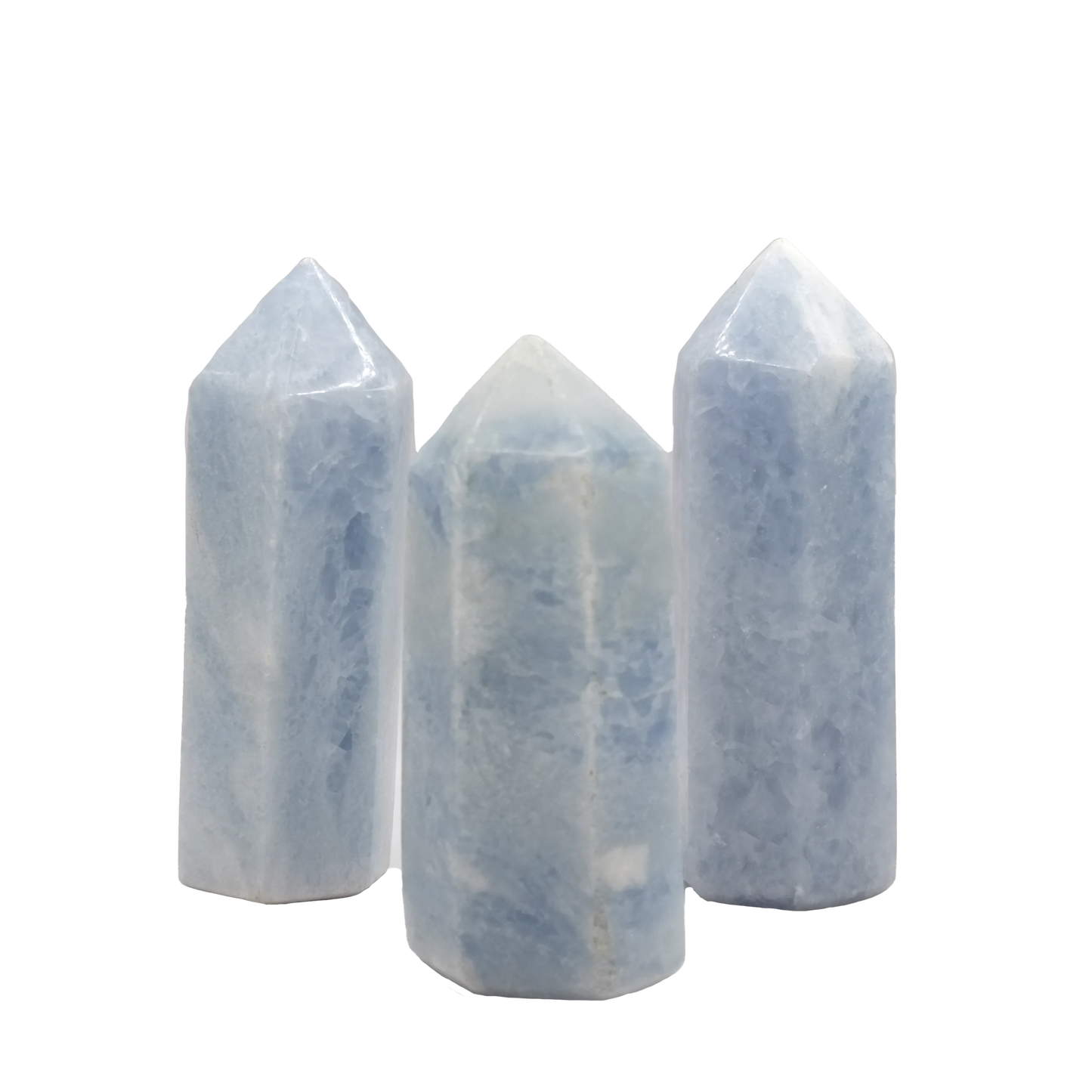 Pointe polie en calcite bleue de Madagascar de qualité A