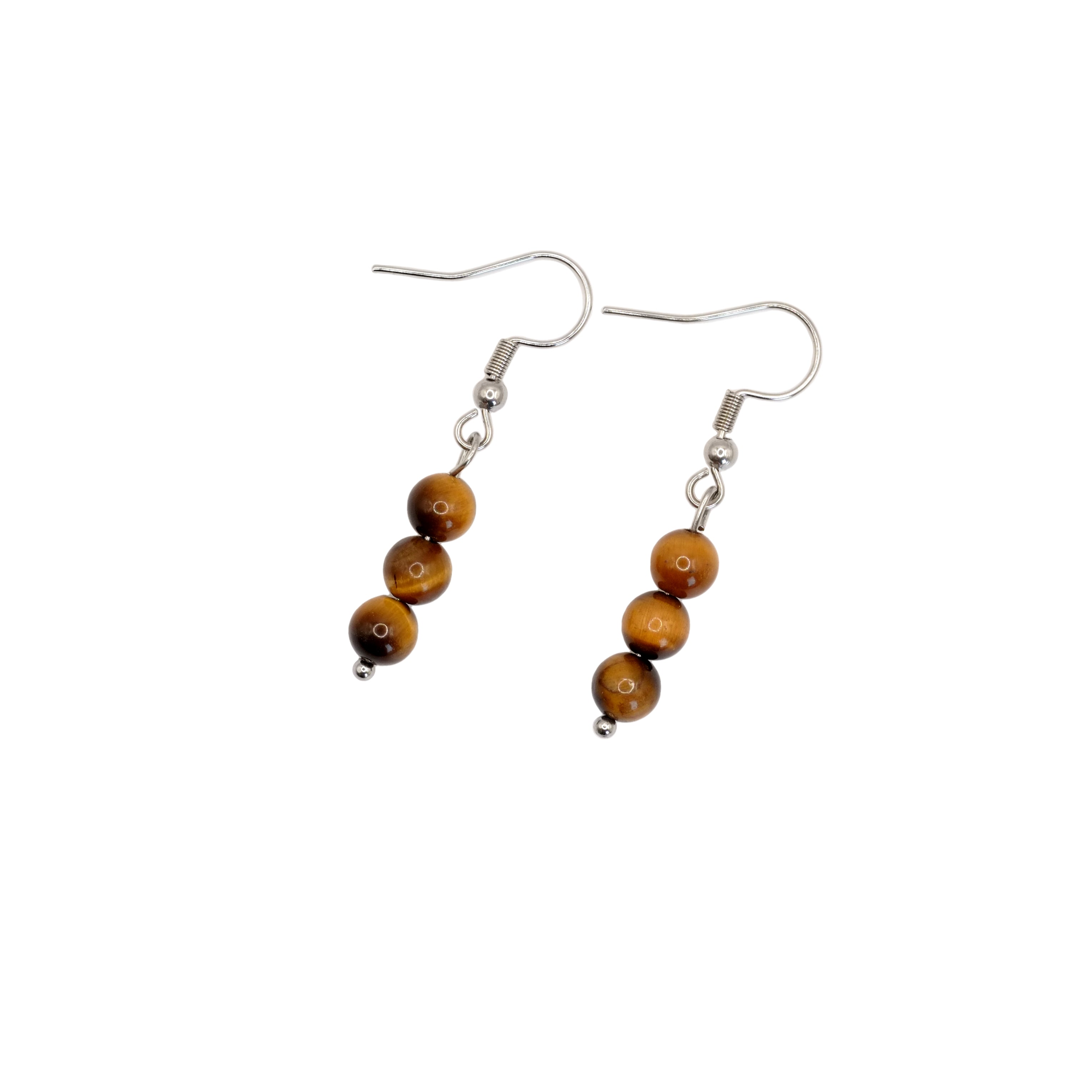 Boucles d'oreilles boules pendantes en oeil de tigre d'Afrique du Sud.