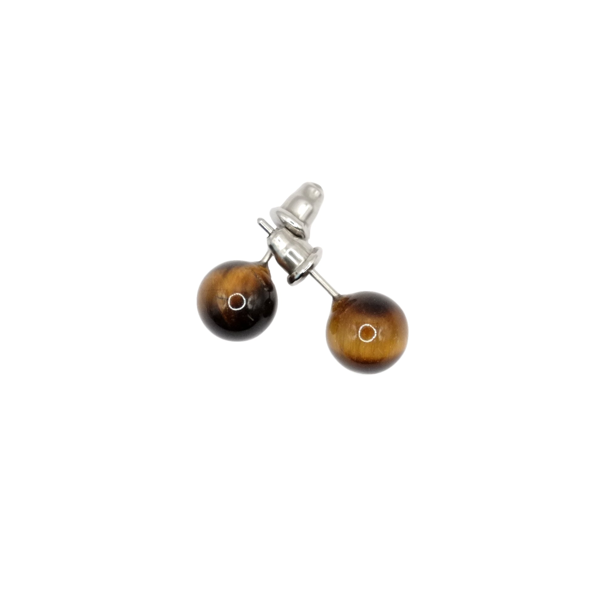 Boucles d'oreilles boule en oeil de tigre d'Afrique du Sud.