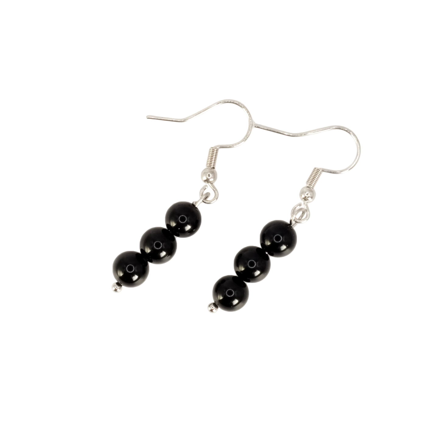 Boucles d'oreilles boules en obsidienne noire du Mexique de qualité AA