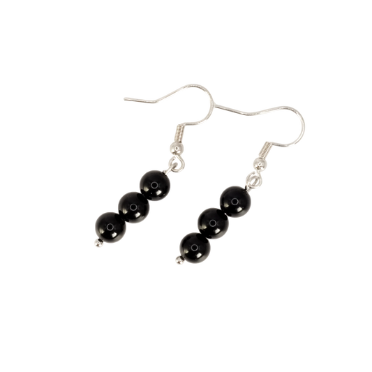 Boucles d'oreilles boules en obsidienne noire du Mexique de qualité AA