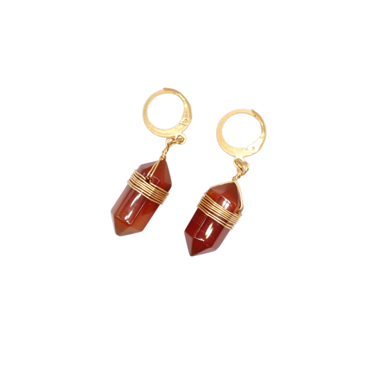 Boucles d'oreilles pointe cornaline 20mm