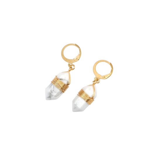 Boucles d'oreilles pointe howlite 20mm