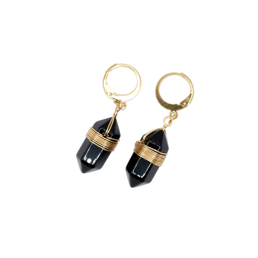 Boucles d'oreilles pointe obsidienne noire 20mm