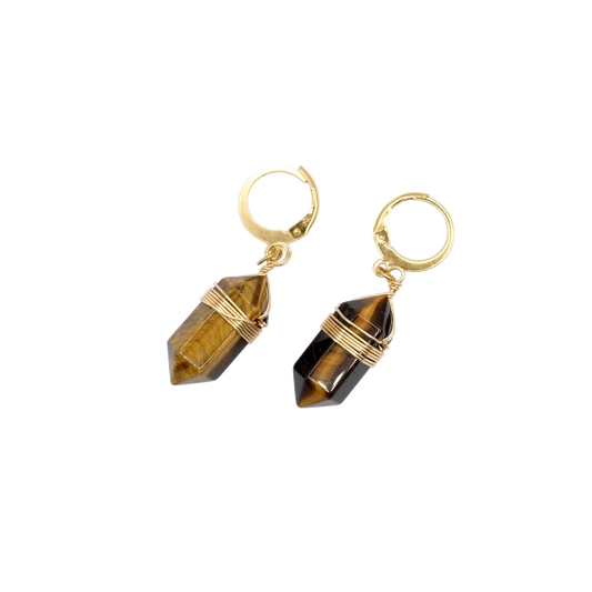 Boucles d'oreilles pointe oeil de tigre 20mm