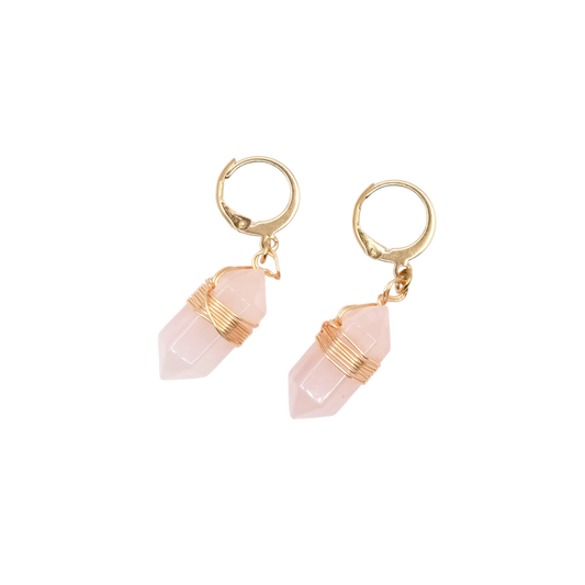 Boucles d'oreilles pointe quartz rose 20mm