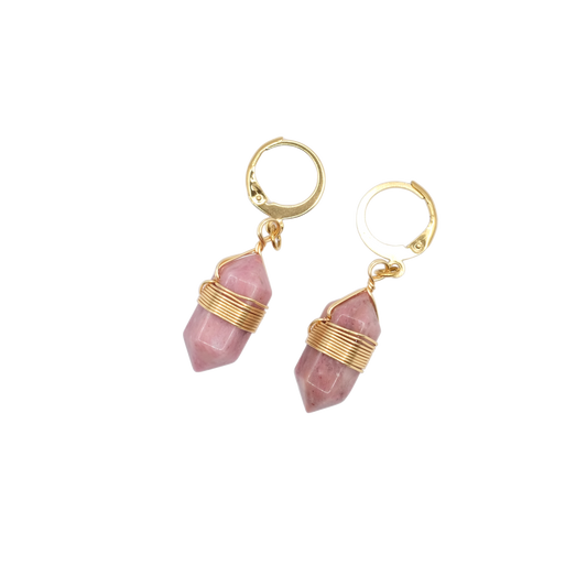 Boucles d'oreilles pointe rhodonite 20mm