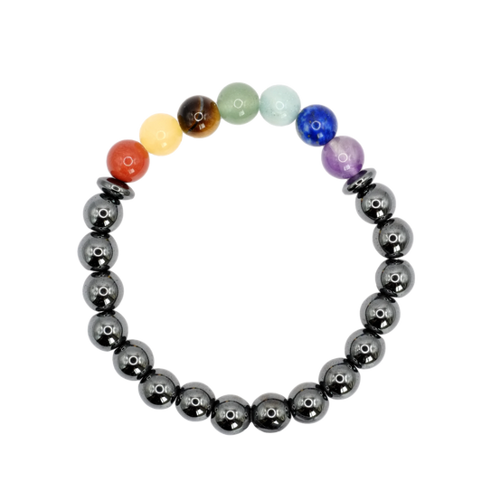 Bracelet 7 chakras + hématite 8mm