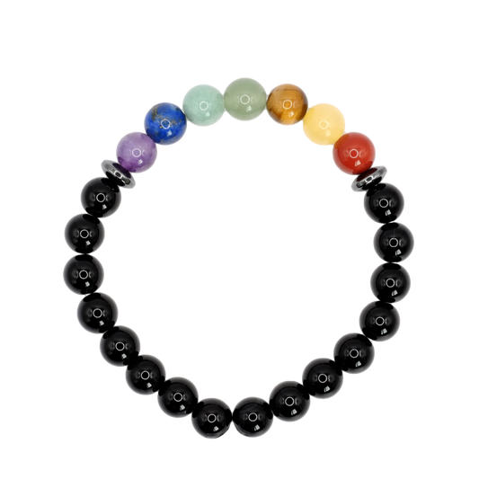 Bracelet 7 chakras + onyx 8mm