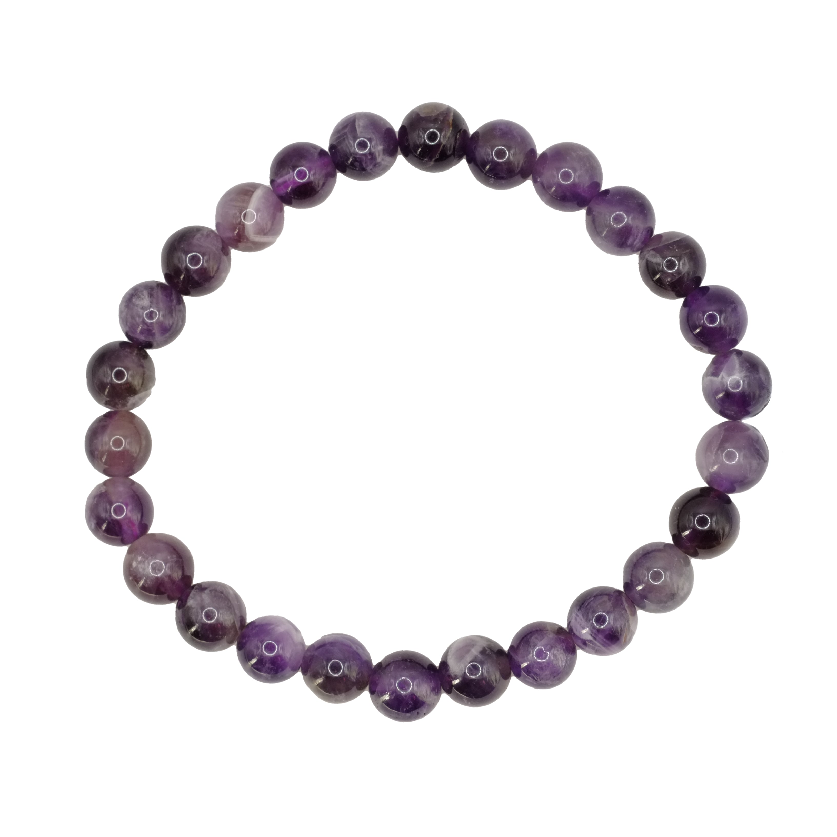 Bracelet boule en améthyste du Brésil de qualité A.
Tour de poignet : 18-20 cm
Taille 2 = 25-27 perles
