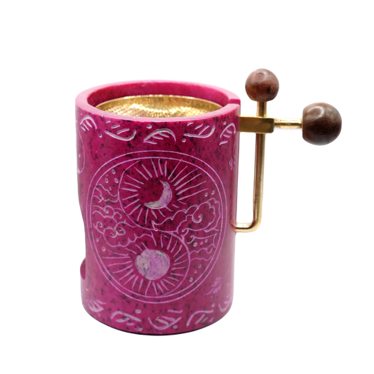 Brûle-encens résines fuchsia en stéatite réglable en hauteur - "Yin-Yang"