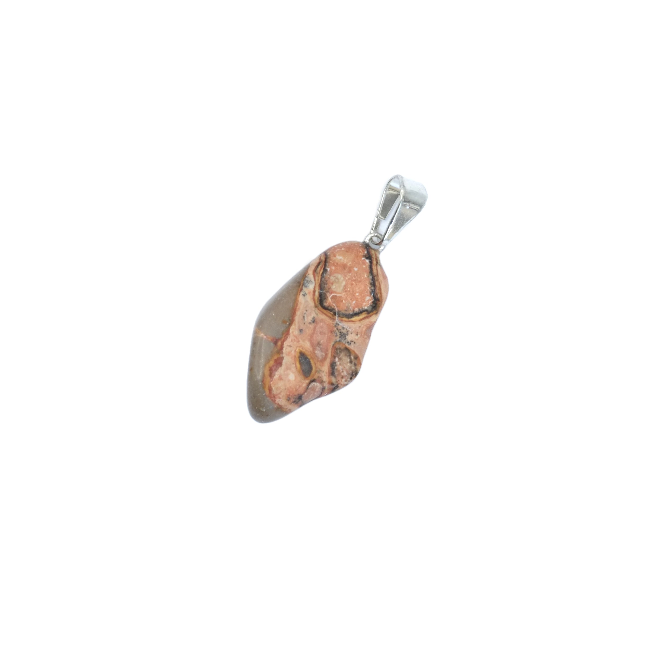 Pendentif pierre roulée en jaspe léopard d'Afrique du Sud de forme allongée / losange.