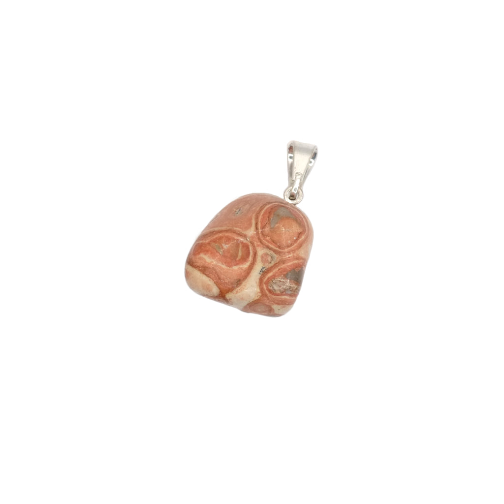 Pendentif pierre roulée en jaspe léopard d'Afrique du Sud de forme ronde / carrée.