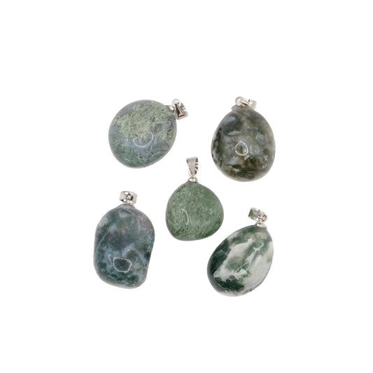 Pendentifs pierre roulé en agate mousse du Brésil de qualité A
