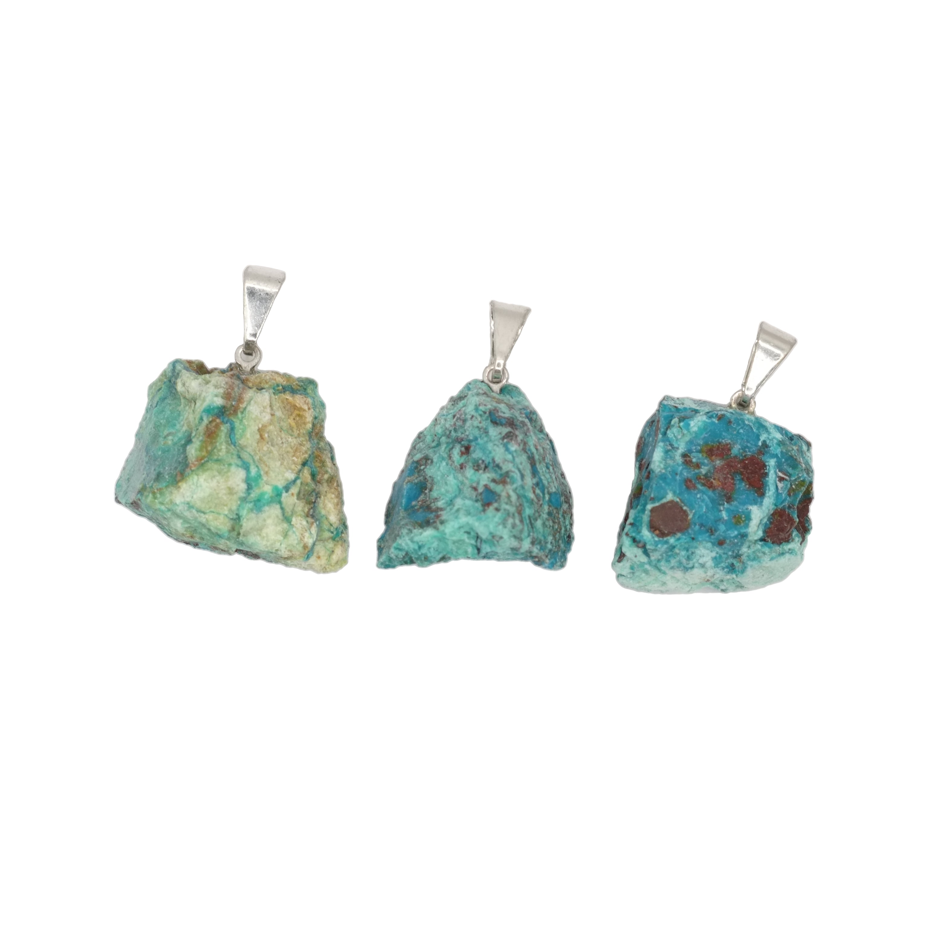 Pendentif pierre brute en chrysocolle du Pérou de qualité AA.