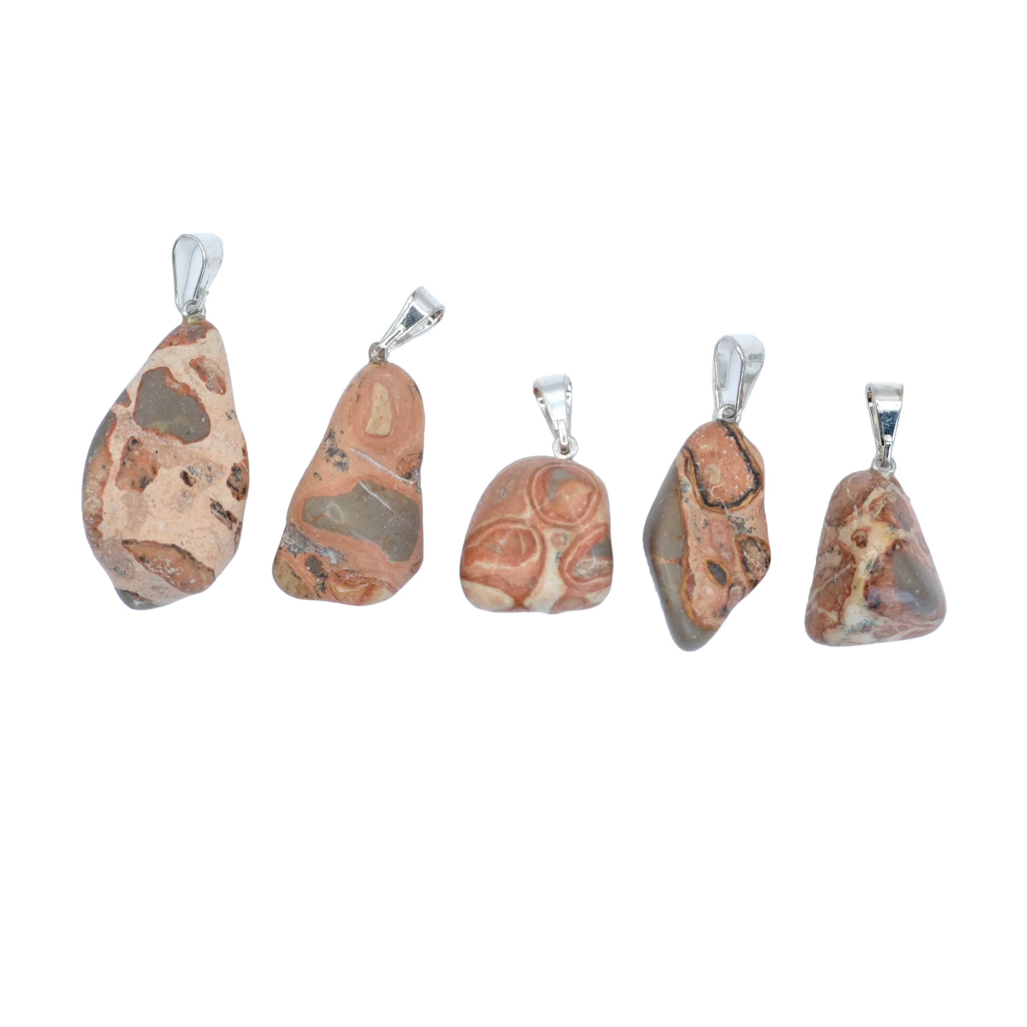 Pendentifs pierres roulées en jaspe léopard d'Afrique du Sud.