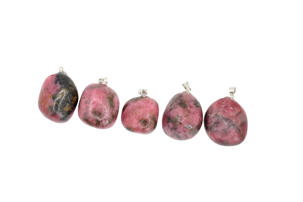 Pendentifs pierre roulée en rhodonite de Madagascar de qualité A
