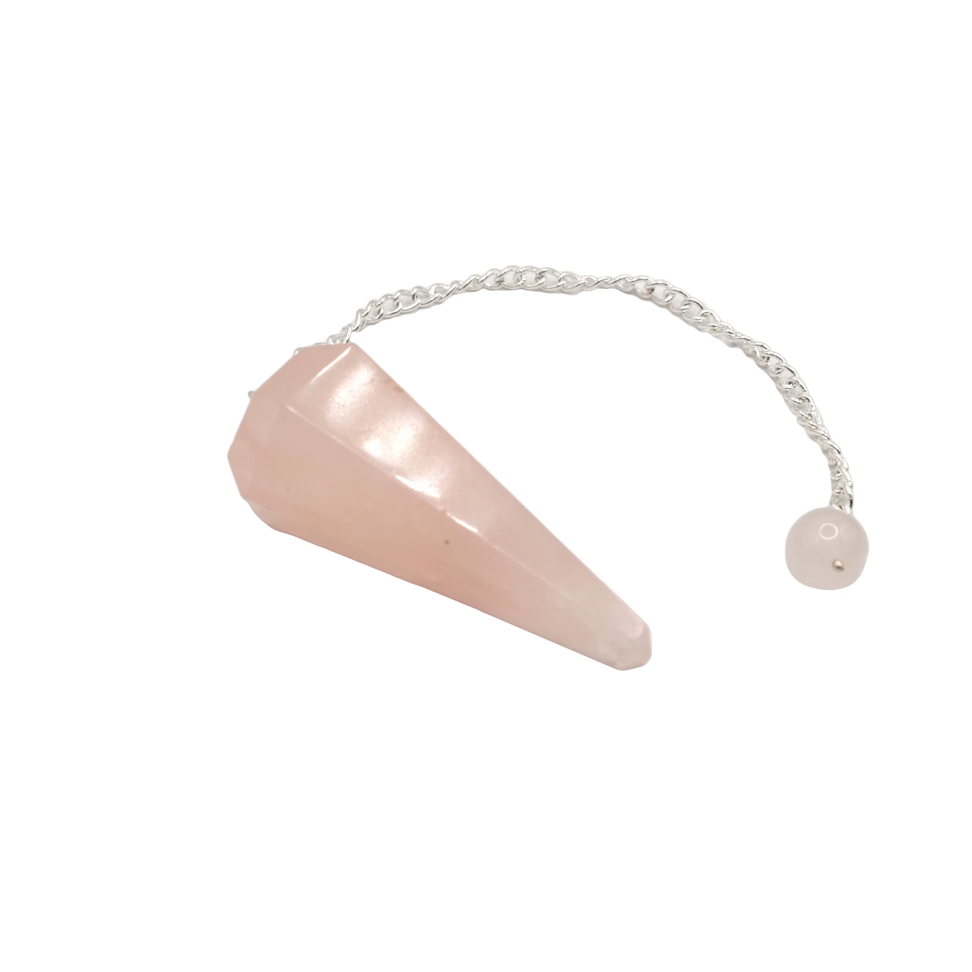 Pendule hexagonal en quartz rose du Brésil.