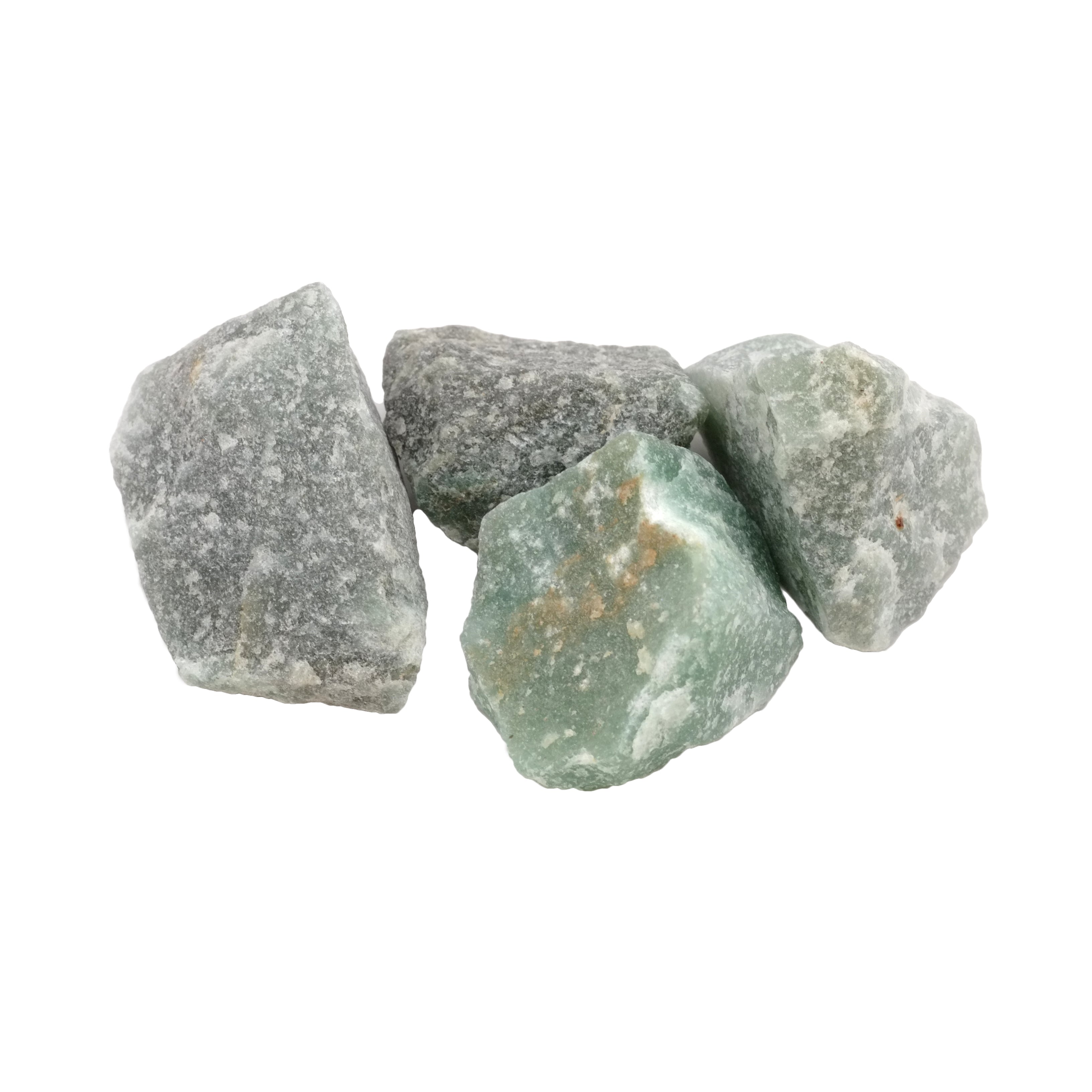 Photo de pierres brutes de taille moyenne en aventurine verte de qualité A provenant du Brésil.