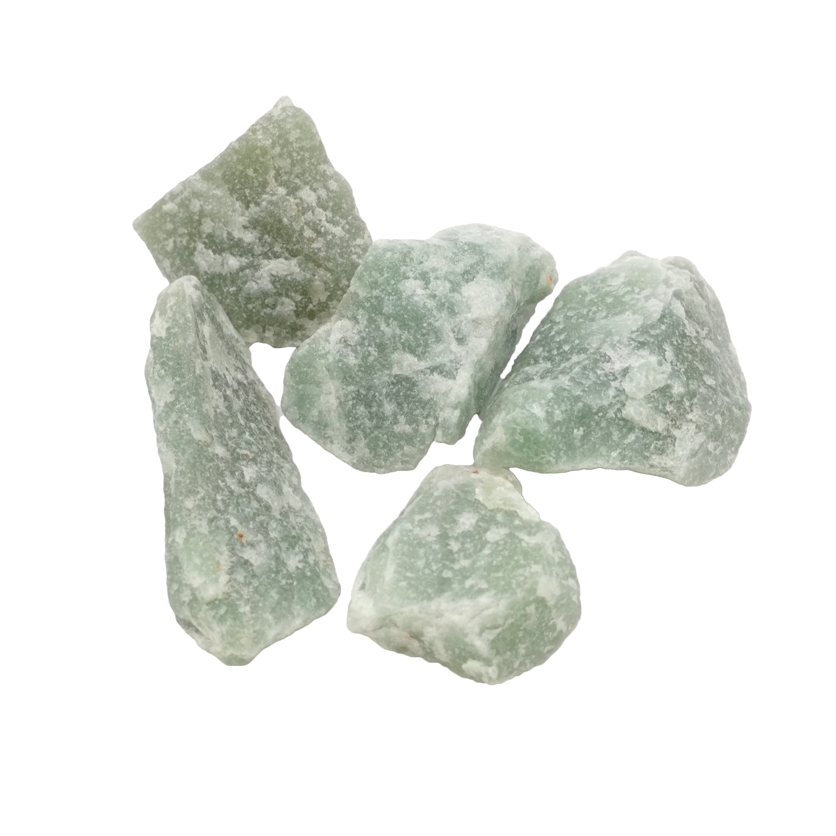 Photo de petites pierres brutes en aventurine verte de qualité A provenant du Brésil.