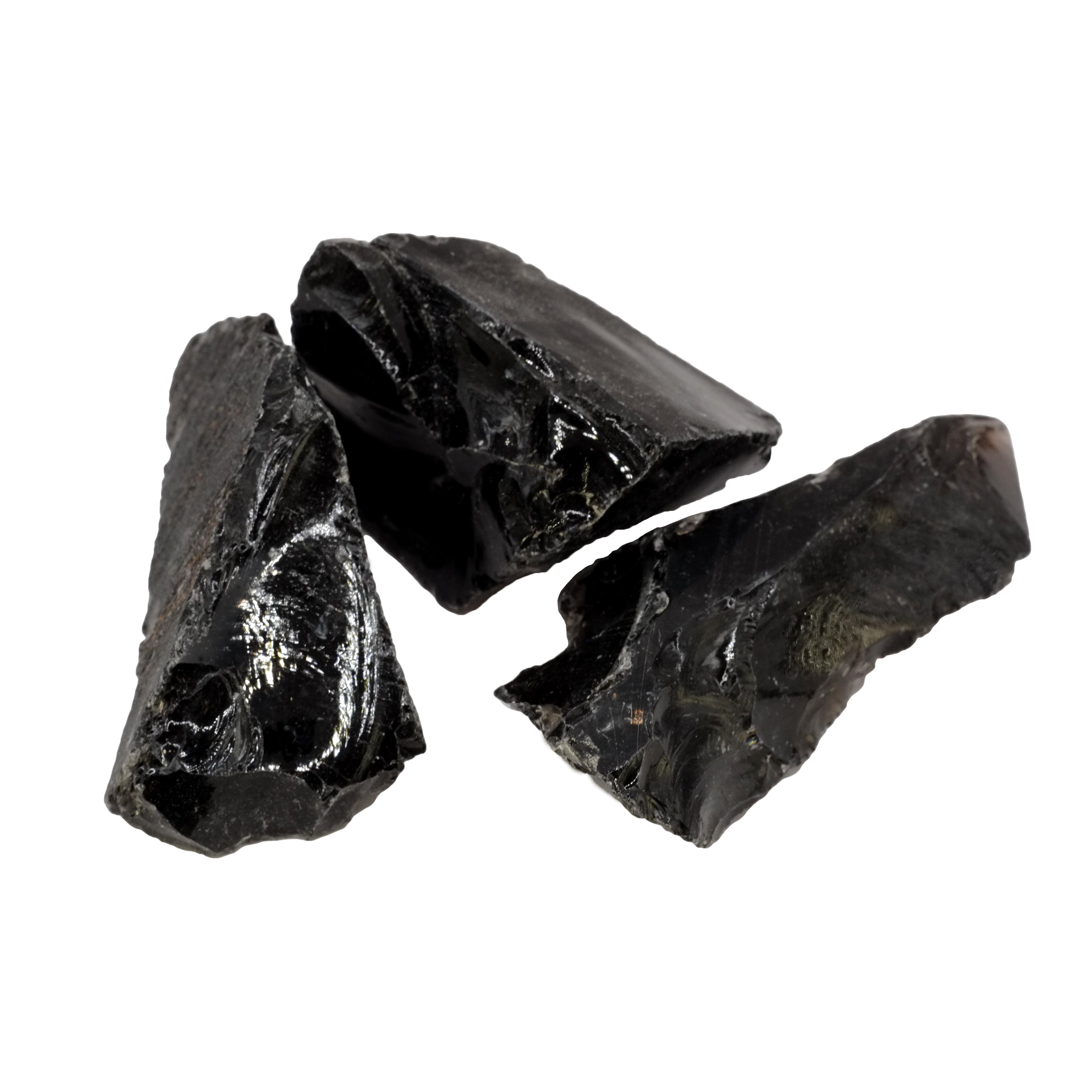 Grandes pierres brutes en obsidienne noire de qualité A provenant du Mexique.