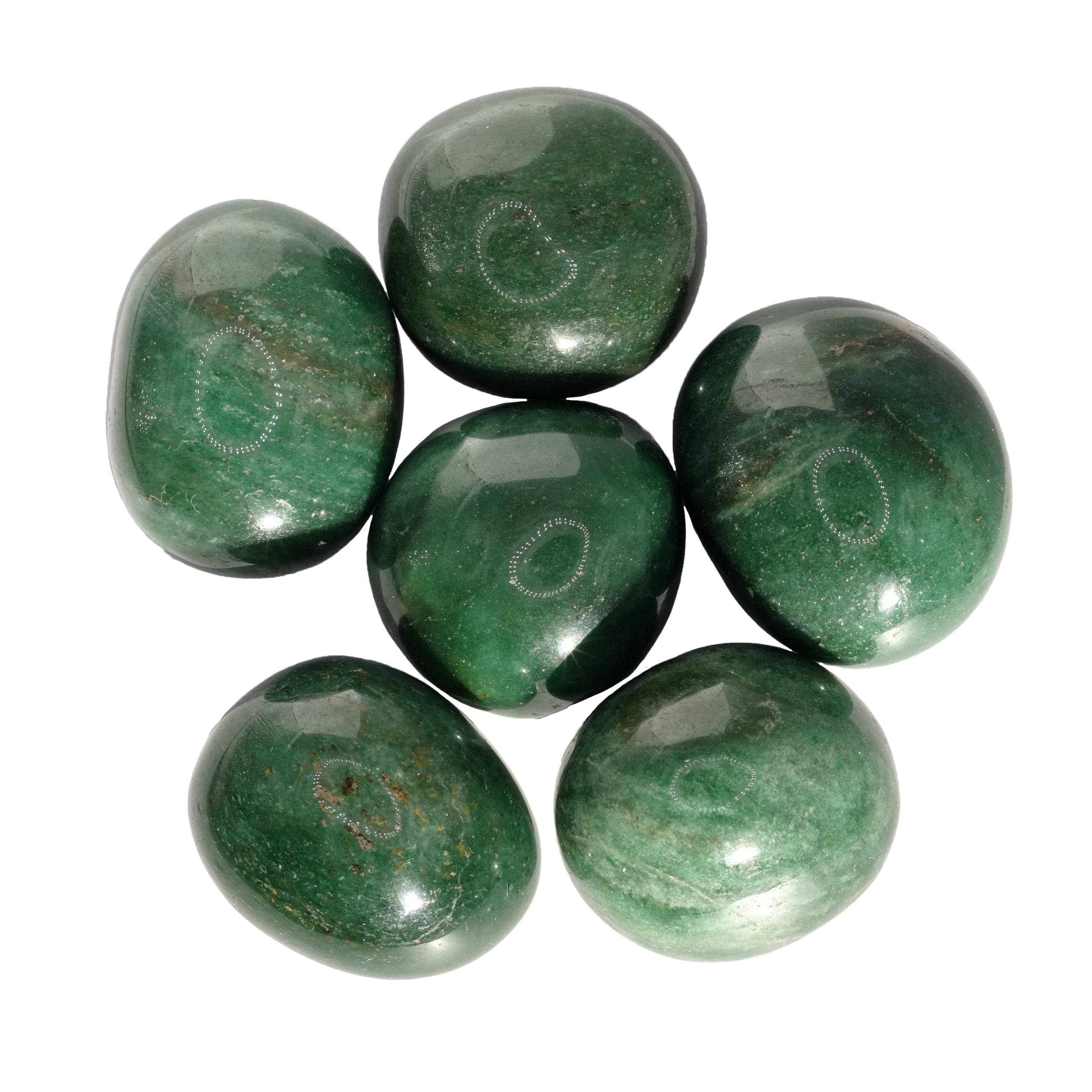 Ces pierres roulées en aventurine de qualité AA+ proviennent du Brésil, et mesurent entre 3 et 4 cm.