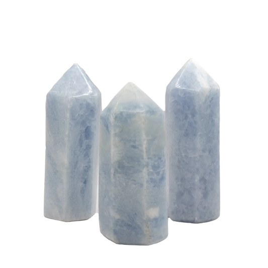 Pointe polie en calcite bleue de Madagascar de qualité A