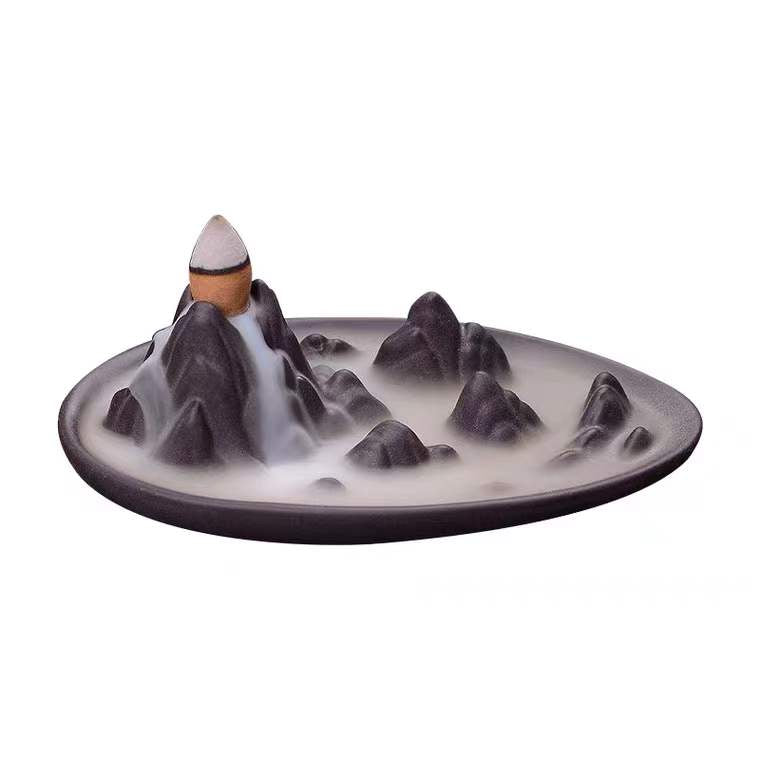 Porte-encens en céramique noir pour cônes à refoulement - Encens inverse - Montagnes